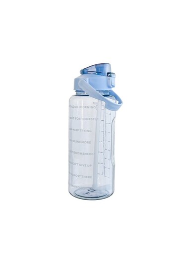 2L Sports Water Bottle with Time Marker &amp; Silicone Straw, Blue BPA-Free Gym Jug, Stickers &amp; Cleaning Accessories