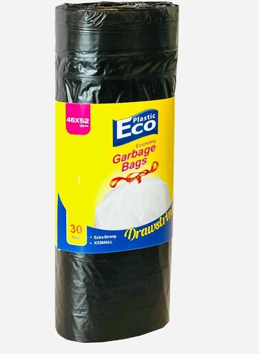 Plastic 30 pieces Drawstring Garbage Bag Black 46x52cm Extra Strong (XXS)