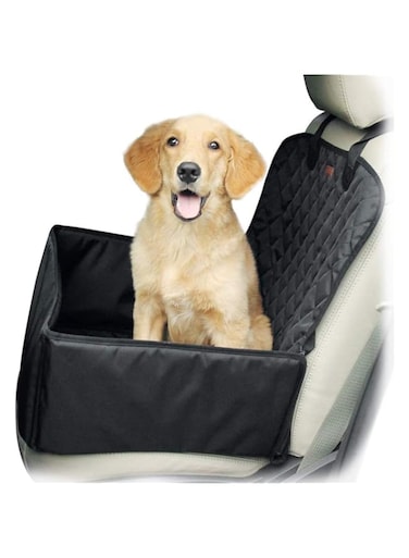 Gluckluz Dog Car Seat Pet Cover Booster Protector Waterproof Washable Seatbelt Non-Slip Automotive Front Back Rear Cat Carrier with Safety Belt for Trucks SUVs Travel (Black)