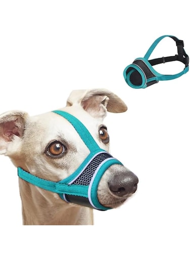 Dog Muzzle, Breathable Drinkable Mesh Muzzle for Dogs,Anti Biting Barking Chewing,Grooming Muzzle for Dog with Anti-Drop Adjustable Anti-Drop &amp;Shiny Reflective Strap in Night (Lake blue, M)