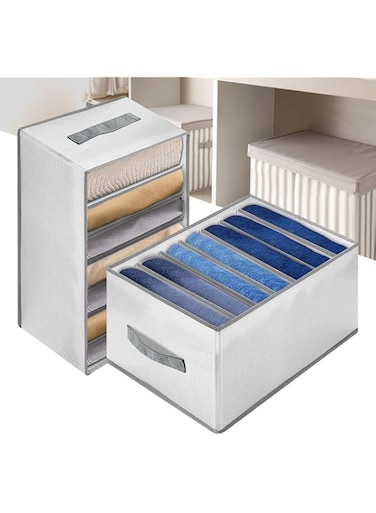 Aputue Wardrobe Clothes Organizer, 2 Pack 7 Grids Washable &amp; Foldable Compartment Storage Storage Box, Mesh Clothes Organizer With Side Handles, Clothes Drawer Organizers for Underwear and Jeans