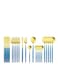 Flatware Serving Set 24 Piece, Stainless Steel Silverware Set, Green Gold Cutlery Set, Modern Elegant Tableware Set for Party, Christmas, Dinner (Blue Gold)