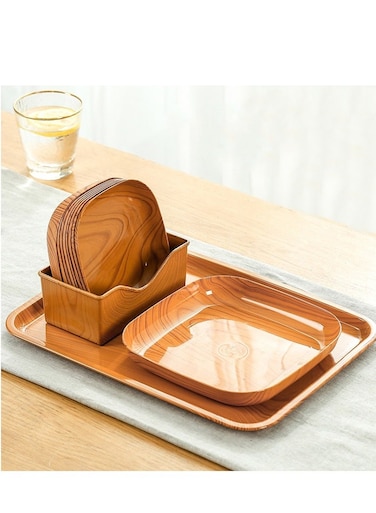 13Pcs Wooden Grain Plates, Reusable Appetizer and Dessert Plates Set, Heavy Duty Elegant and Sturdy Design Plates Eco Friendly Dinner Plates for Dishes Snack, Dessert, Salad Serving, Housewarming