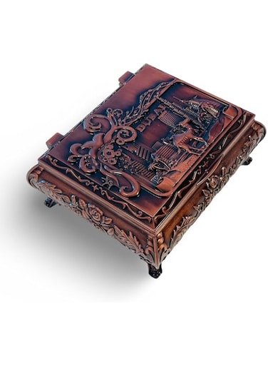 LUKADAH Bronze Souvenir Antique Jewelry Box   Organizer for Womens, Girls, Best Gift   Carved Design, Trinket For Necklace, Bracelet, Earrings, Rings, Home Decorative Multipurpose Gift (Large Size)