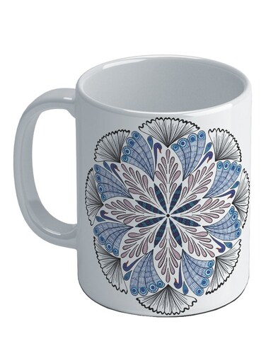 Printed Coffee Mug White/Black/Blue 8.2x9.5cm