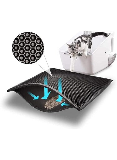 PETO Cat Litter Mat, Litter Trapping Mat for Cat Sand Litter Box, 24"x18" Honeycomb Double Layer Design Waterproof Urine Proof Trapper Mat for Litter Boxes (Black)
