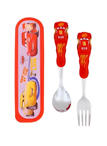 Kids Cutlery Set Utensils Metal with 3D Assorted Cartoon Character Cars (lightning McQueen)
