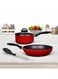 Rossetti&reg; Rosso 4 Piece Made in Italy Quality Cookware Set 28cm Non-Stick Wok + 18cm Non-Stick Saucepan + Nylon Extra Big Server Kitchen Utensil Dishwasher Safe PFOA-free Metallic Red