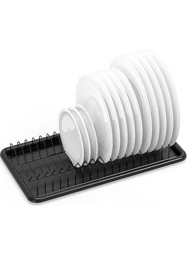 Simple Houseware Plate Drying Rack with Drainboard, Black