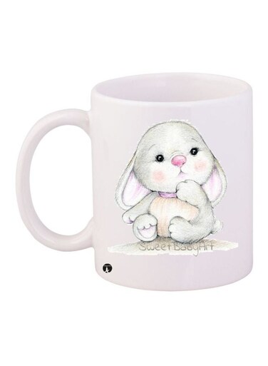 Bunny Printed Coffee Mug White/Pink/Grey 11ounce