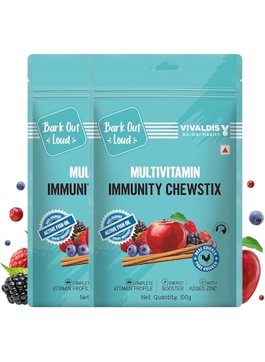 BARK OUT LOUD By Vivaldis- Fresh Chicken Immunity Chewstix Stick- Boosting Health &amp; Vitality With Omega &amp; Zinc For All Life Stages Dogs &amp; Cats - 100Gm X 2 (Pack Of 2)