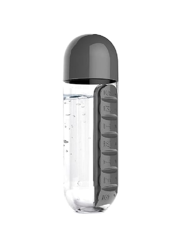 Dubai Gallery Water Bottle With Daily Pill Box Organizer 600 Ml Grey/Clear