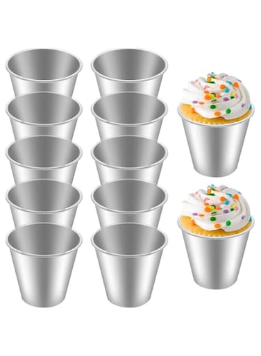 YARDHOBI 10 Pack Popover Pan, Large Individual Muffin Mold, Aluminium Pudding Cup, Chocolate Molten Mould, Raspberry Souffle Baking Maker, Brownie Tumbler for Pie, Egg Tart, Cake (3 x 1.7 Inch)