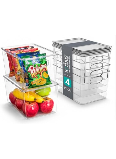 Sorbus Large Plastic Storage Bins with Lids - for Kitchen Organization, Pantry Organizers and Storage, Fridge Organizer, Cabinet Organizer, Refrigerator Organizer Bins - Clear Storage Bins (4 pack)