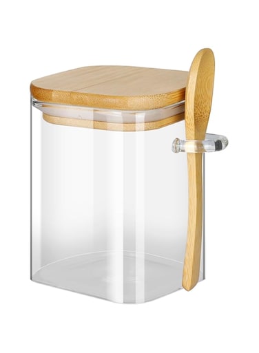 holoith Glass Jars with Bamboo Lids and Spoons, 16 oz Glass Storage Containers with Lids for Dry Food Storage Sugar, Coffee, Nuts, Cookie, Candy, Tea, Airtight Kitchen Canisters Spice Jars
