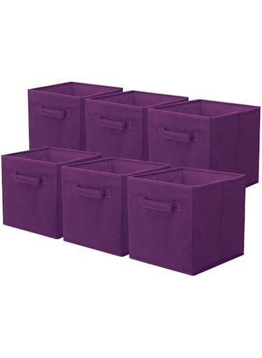 PowerKing Fabric Storage Box, 6 Pieces Foldable Storage Cube Storage Box Fabric Organiser Cube Shape &ndash; Purple