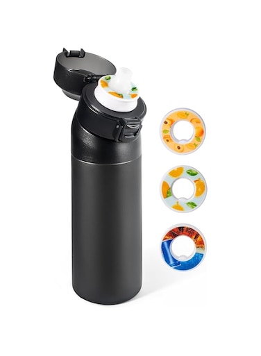 Generic Stainless Steel Air Up Water Bottle - 600ml   3 Fruity Flavor Pods Included   Leak-Proof Design   Keeps Water Cold for Hours   Black Elegance