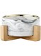 Pet Ceramic Bowl with Bamboo Wooden Stand stylish Gold Rimmed Marble Pattern for Cats &amp; small dogs - No spill Dishwasher safe   Easy to clean -Size 850ml 15.5cm (Gray)