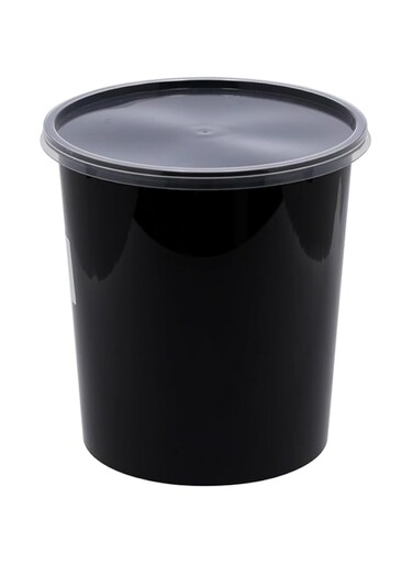 Packwell Black Base Microwave Round Shaped Container with Clear Lid 200-Pieces, 1000 ml Capacity, Black