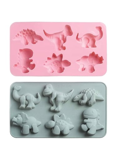 ELECDON Mold Tray, Cute Dinosaur Silicone Cake Molds Kid' s Cartoon Dino Chocolate Gummy Mold Tray 6 Grids DIY Handmade Soap Different Shapes Candy Fondant Mould Baking Decorating Tools 2 Pcs