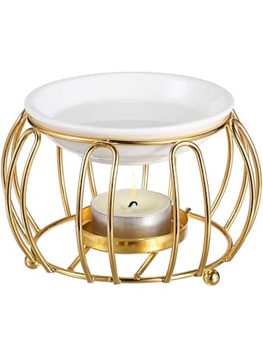 Azonee Ceramic Essential Oil Warmer, Delicate Romantic Essential Oil Burner, Tealight Candle Essential Oil Incense Aroma Diffuser Furnace with Metal Pumpkin Rack, for Home Decoration