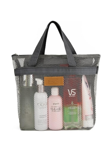 GTVGJH Mesh Shower Caddy Bag Portable Hanging Toiletry and Bath Organizer with Zipper for Travel, Gym, Swimming, Camping, College Dorms, Beach (Grey)