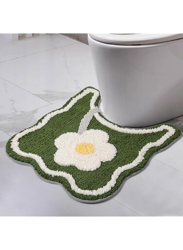 1pcs Toilet Rugs U-Shaped, Extra Soft and Absorbent Bathroom Rugs, Non-Slip Contour Bath Mat, Machine Washable Plush Shaggy Bath Rug for Bathroom, Tub and Shower, 19.6x21.6in, （Green）