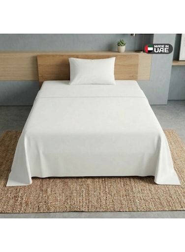 Single Bed Sheet Set - 400TC Super Soft Cotton Flat Sheet Set, Wrinkle Resistant Bedsheet Single Size: 160x240 cm and 1pc Pillowcase 50x75 cm