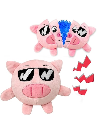 3 in 1 Squeaky Plush Pink Pig, Dog Toys for Aggressive Chewers, Rip &amp; Reveal Interactive Stimulating Crinkle Pet Chew Toy for Boredom, Enrichment, Puppy Teething, Small, Medium &amp; Large Breed