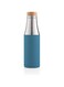 Hans Larsen Stainless steel water bottle with wooden cap   Insulated Water Bottle with Bamboo lid with Protective Silicone Sleeve   Sustainable water bottle with premium design (Blue)