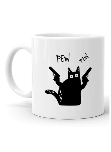 Your Wall Cat Pew Pew Design Printed Ceramic Coffee Mug 325ml, Perfect Gifting by Spoil Your Wall