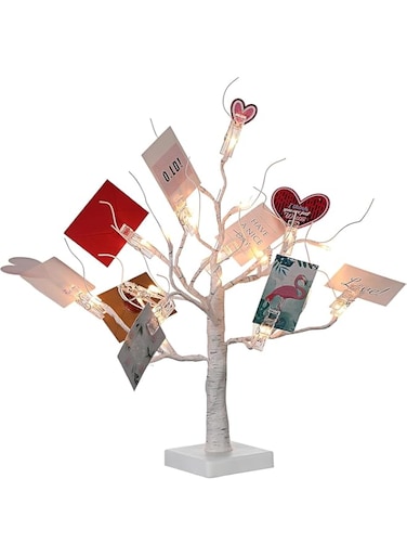 Tazweeq Clip Photo Holders Tree with LED Lights, Tabletop Display Tree with 12 Clear Clips for Christmas Cards, Memos, Photos, and More, Elegant and Versatile Home D&eacute;cor for Any Occasion
