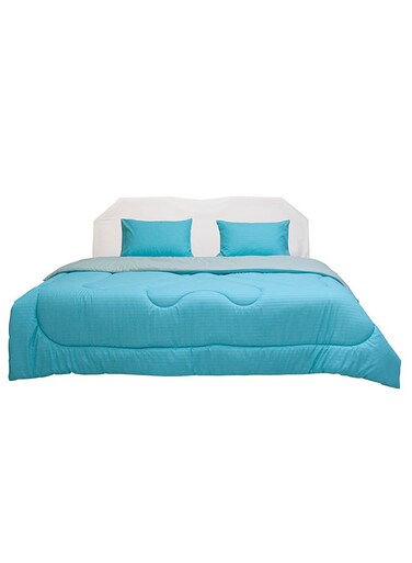 HOME Urbane Reversible 3-Piece Single Comforter Set All Season Ultra Soft Fluffy Lightweight Microfiber Bedding Set Light Blue 150x230 cm