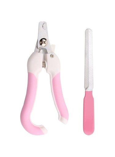 MARGOUN Pet Nail Clipper Cat Dog Nail Trimmer Non-slip Toenail Clippers with Safety Guard Pet Claw Clipper with Nail File for Dogs and Cats - pink