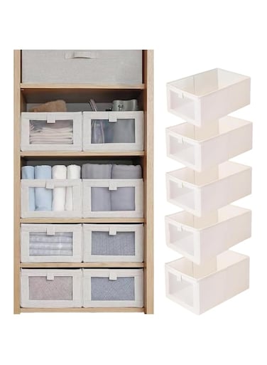 5PCS Clothes Storage Box, Storage Containers with Clear Window, Large Storage Boxes Baskets for Organizing Clothing, Jeans, Toys, Books, Shelves
