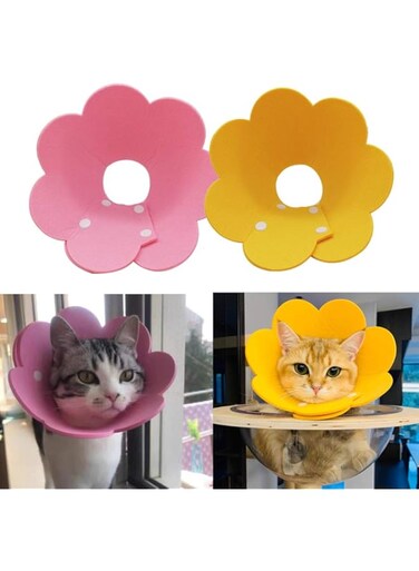 Lanyihome Adjustable Cat Recovery Collar - Cute Flower Neck Cat Cones After Surgery, Set of 2 Cat E Collar, Surgery Recovery Elizabethan Collars for Kitten and Cats S Size (2 pcs)