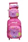 Cartoon Printed Kids School Trolley Backpack Set, 3 Pieces, 16.5 Inch Rolling Bag Lunch Box Pencil Case.Pink ButterFly