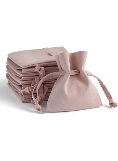 Azonee 20Pcs Microfiber Drawstring Bag, Luxury Small Jewelry Gift Pouch Packaging for Necklace, Rings, Earrings, Leather Flip Headphone Bag, Microfiber Bundle Mouth Velvet Bag (Pink, 8x7cm)