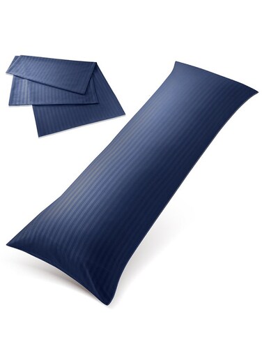 Linen Klub Long Body 1Pc Stripe Pillowcase - 100% Microfiber with envelope closure, Soft and Durable Quality, Size : 45 x 125cm , Navy Blue