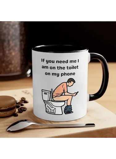 1pc Funny Toilet Phone Joke Mug - "If You Need Me I'm on the Toilet on My Phone" Novelty Coffee Cup with Toilet Paper Icon &amp; Sitting Design, White Humorous Gift for Men/Women, Coworkers,