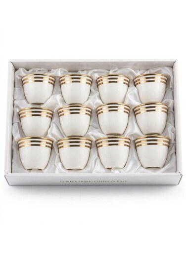 Cv Ceramic 12 Pcs Cawa Cup White With Gold 100Ml