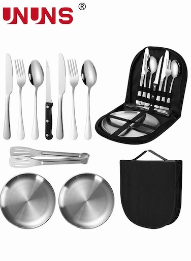 Camping Silverware Kit,10-piece Kitchen Silverware Kit With Portable Storage Bag,2 Person Stainless Steel Dinnerware Set For Camp Kitchen BBQ