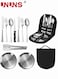 Camping Silverware Kit,10-piece Kitchen Silverware Kit With Portable Storage Bag,2 Person Stainless Steel Dinnerware Set For Camp Kitchen BBQ
