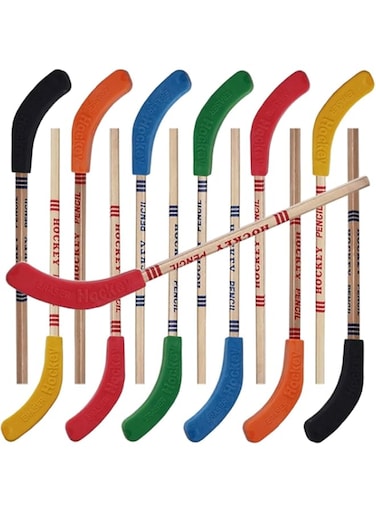 Masroo 12PCS Hockey Pencils and Erasers - Bulk 9 Inch Hockey Stick Sports Theme Party Supplies, Fun Cool Pencils for Hockey Fans, Students, Stocking Stuffers and Goodie Bag Birthday Party Favors