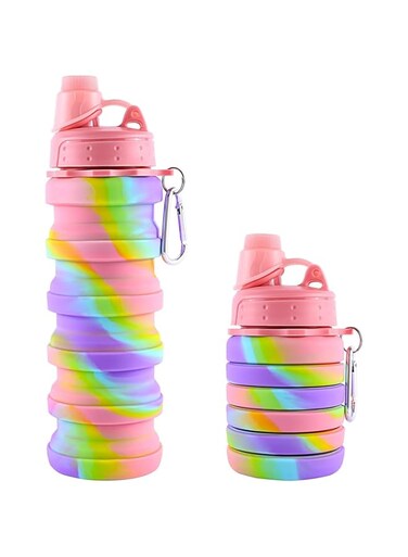 Aputue Collapsible Water Bottle Kids, Folding Travel Water Bottle, Reusable Silicone Foldable Water Bottles, Collapsible Drink Bottles for Outdoor, Travel, Camping, Hiking, BPA Free(500ML)