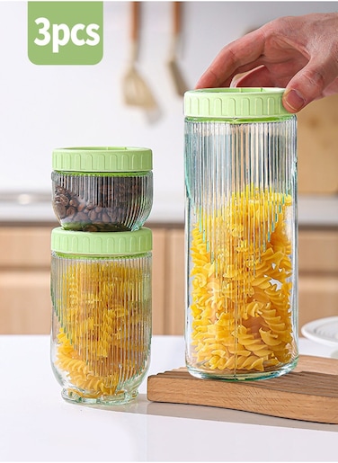 3 Pieces Glass Storage Containers, Sealed Jars, Food Storage Boxes, Kitchen Cabinet Organizers, Glass Food Containers, Clear Transparent