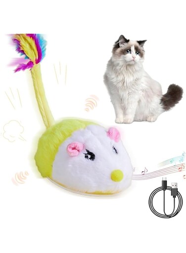 TERRIFI Automatic Electrical Mouse Cat Toy, Smart Interactive Kitty Toy with Realistic Sounds and Feathered Tail, Indoor Cat Entertainment Toy