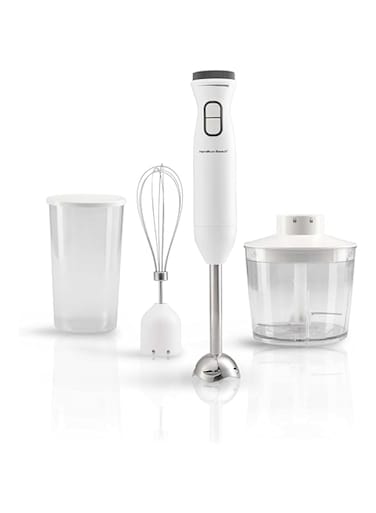 Hamilton Beach 600W Hand Blender with 500ml chopper, whisker, 700ml beaker, variable speed dial and Turbo Boost - blend, whip, chop, mix and puree all in one, 2 storage lids, HB6040-ME