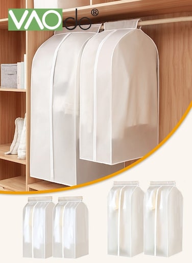 4PCS Clear Garment Bags with Zipper, Dust Cover Coat Hanging Clothes Storage Bag, Premium Thickened Clothing Organizer, Moisture-proof Dust-proof Clothes Cover