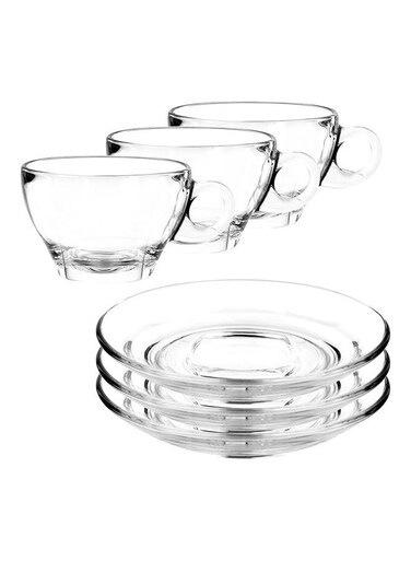 6 Piece Caffe Latte Cup And Saucer, 260ml Capacity - Clear